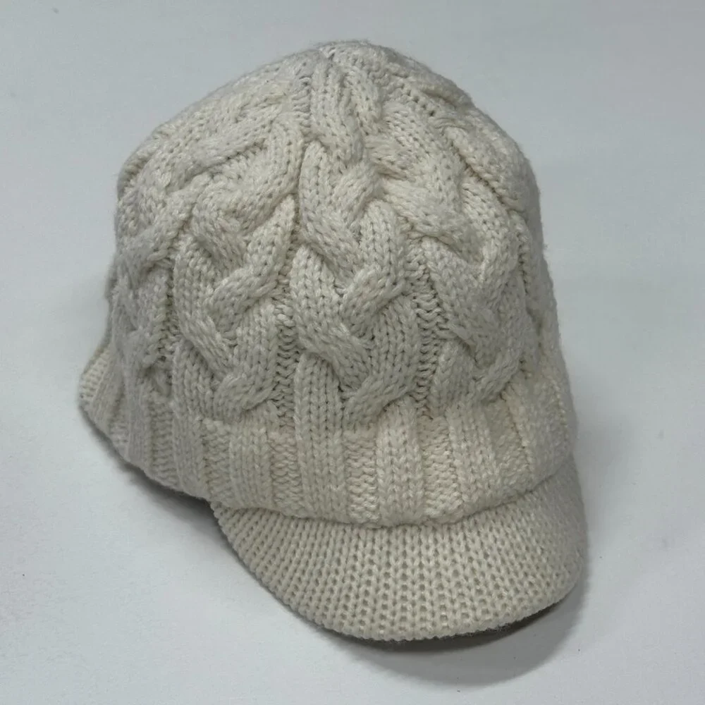 Adidas Climawarm Cable Knit Beanie Hat‎ Brim White Lined Winter Acrylic Womens